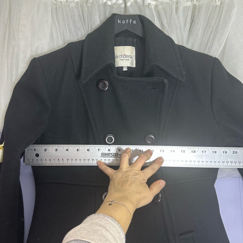 Vintage Le Chateau Women's Elegant Black Pea Coat Wool - Picture 5 of 7